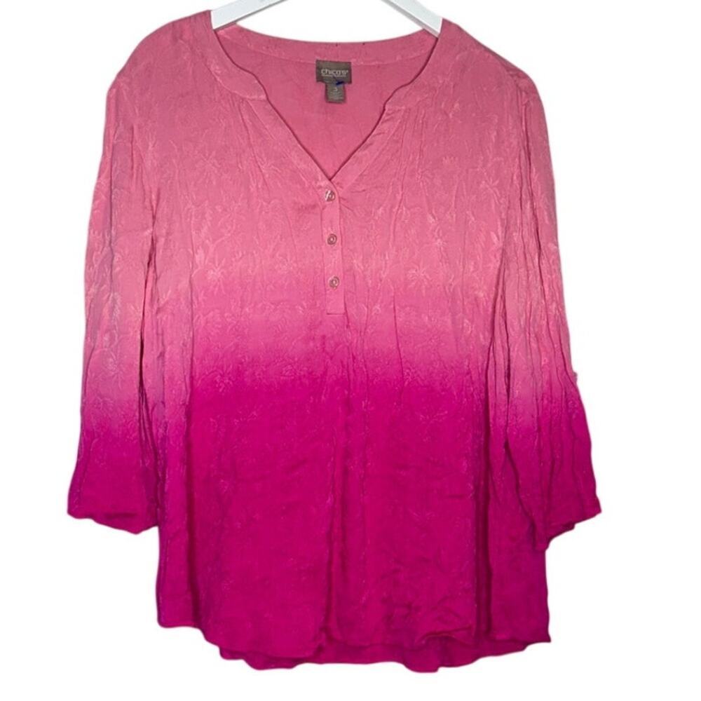 Pink Ombre Chicos Size 3 XL Blouse Flowy Vacation Spring Summer Lightweight Fem